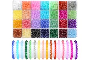 shynek 1400 Pieces 6mm Round Glass Beads for Jewelry Making, 28 Colors Crystal Beads for Bracelets Jewelry Making and DIY Crafts(Solid Color)