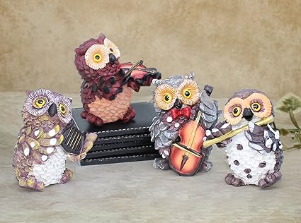 TIED RIBBONS Set of 4 Owls Playing Musical Instruments, Garden Decoration Items for Home, Outdoor Decoration, Christmas Decorations (Multicolor)