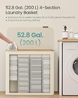 SONGMICS 200 L Laundry Basket with Lid 4 Sections Collapsible Cream White view 3