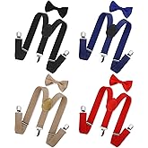 SATINIOR 4 Set Kids Suspenders and Bow Tie Set Y Shape for Boys Girls Child Elastic Adjustable Suspenders Sets for Wedding