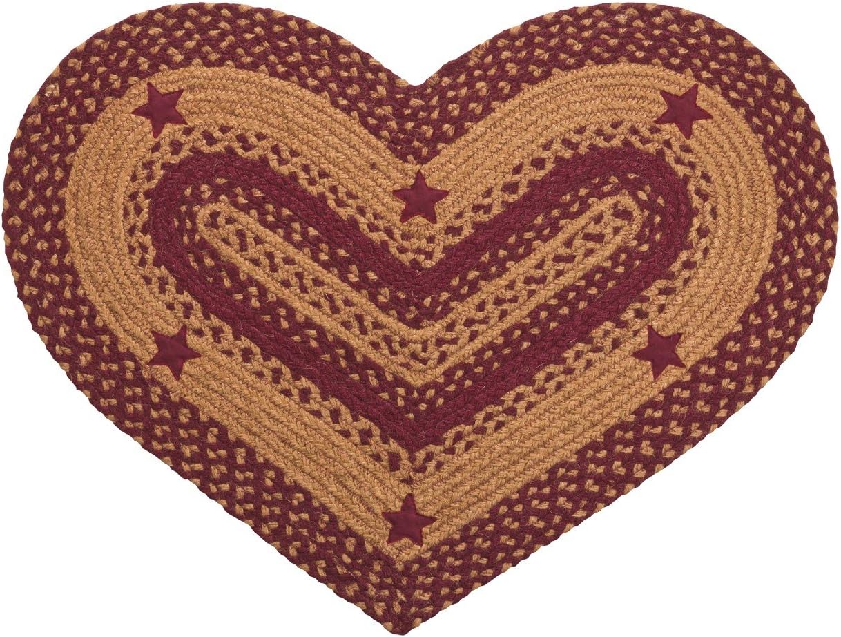 IHF Home Decor Heart Shaped Braided Rug 20" x 30" Star Wine