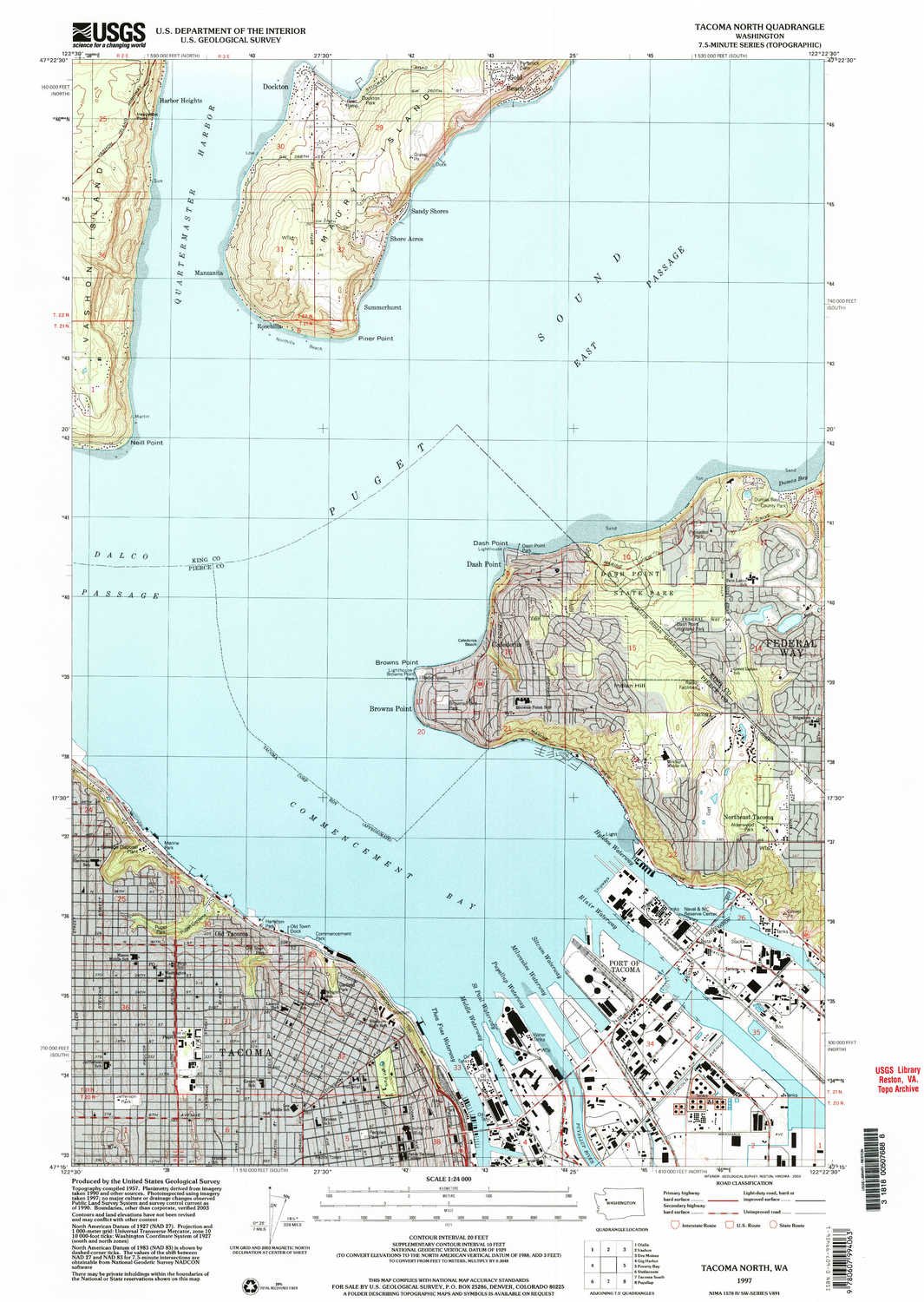 YellowMaps Tacoma North WA topo map, 1:24000 Scale, 7.5 X 7.5 Minute, Historical, 1997, Updated 2003, 26.8 x 19 in