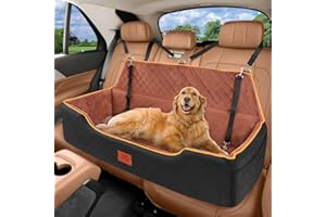 XIEEAOZEE Large Dog Car Seat for Dods Under 100 Lbs, Memory Foam Dog Car Bed for Backseat & Trunk, Detachable and Washable Cover, Pet Travel Seat with Storage Pockets,2 Safety Belts