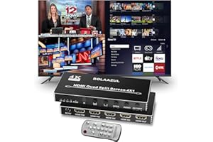 4K HDMI Multiviewer Switch 4X1, BolAAzuL Quad Multi-Viewer 4 in 1 Out HDMI Switcher Split Screen Seamless Switching 4 Port, 5 Viewing Modes, 1080P, for PS4 DVD Camera PC