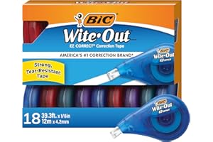 BIC Wite-Out Brand EZ Correct Correction Tape, 39.3 Feet, 18-Count Pack of white Correction Tape, Fast, Clean and Easy to Use