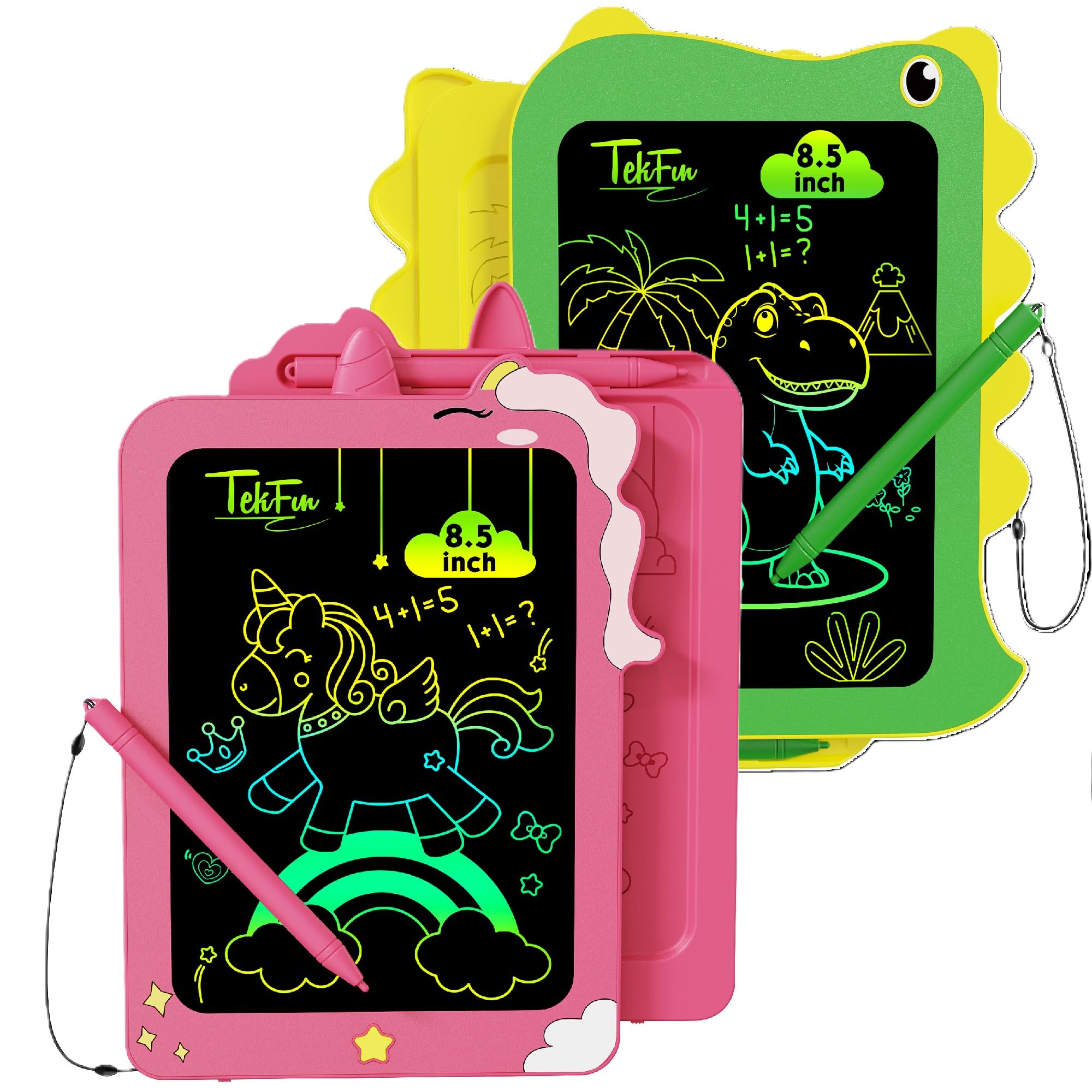 TEKFUN Toddler Boy Toys, 2 Pack LCD Writing Tablet for Kids, Doodle Board Dinosaur Toys, Travel Essentials Toys for 3 4 5 6 Year Old Boys Girls, Easter Birthday Christmas Gifts (8.5inch Green&Pink)