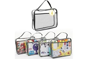 VERONLY Toy Zippered Blocks Set Storage Bags for boy girls - 4PC Large PVC Storage Organizer Bags with Mesh Side Pockets for Puzzle, Clay, Book, Small Models and Mini Plush Toys. L: 9”x3”x11.8” (Grey)
