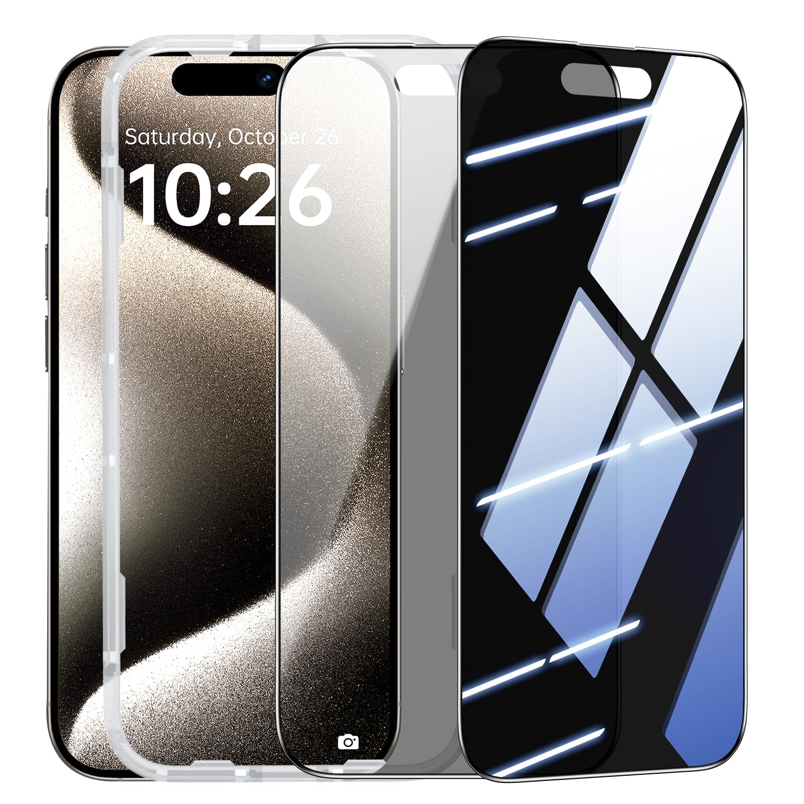 SYNCWIRE iPhone 15 Pro Full Coverage Privacy Glass for 6.1''[2-Pack], True 28° Shatterproof Anti-Spy Tempered Glass with Black Edge [Easy Installation] [9H Hardness] [Sensitive Touch]