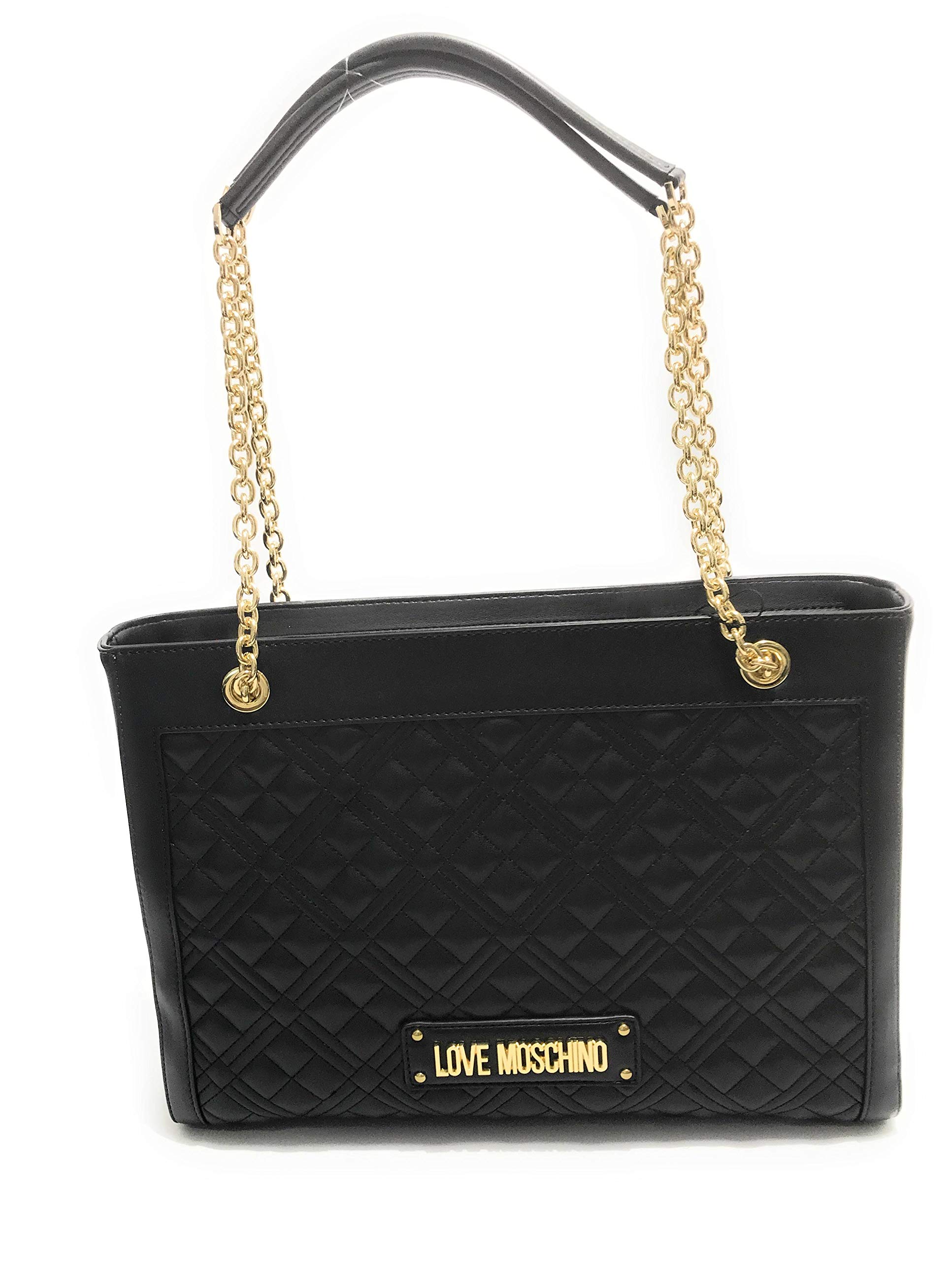 Love Moschino Women's Ss21 pre-Collection New Shiny Quilted PU Shopper Bag, Black, Standard