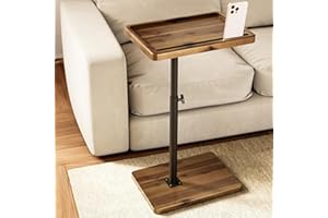 HOLANA Acacia Wood Adjustable C-Shaped Couch Table – 360° Swivel Side Table for Sofa - Small End Table for iPad, Laptop, or TV Tray – Eating Trays for Living Room or Bedside Use (Walnut)
