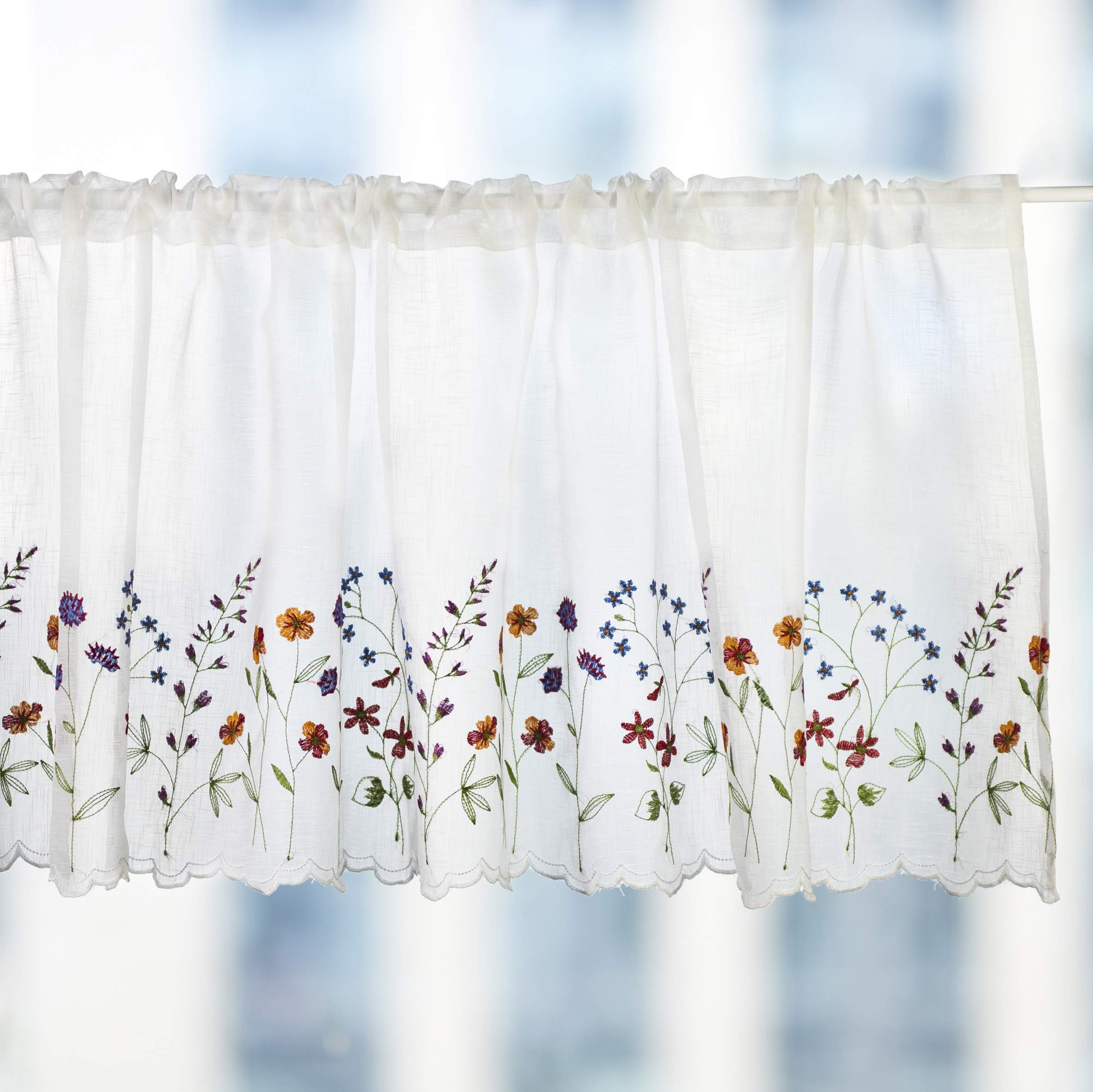 yurlisa KFL027 Sheer Embroidery Pastoral Style Cafe Curtain Kitchen Curtain Floral Window Valance,W60XL18 inch (Wild Flower)