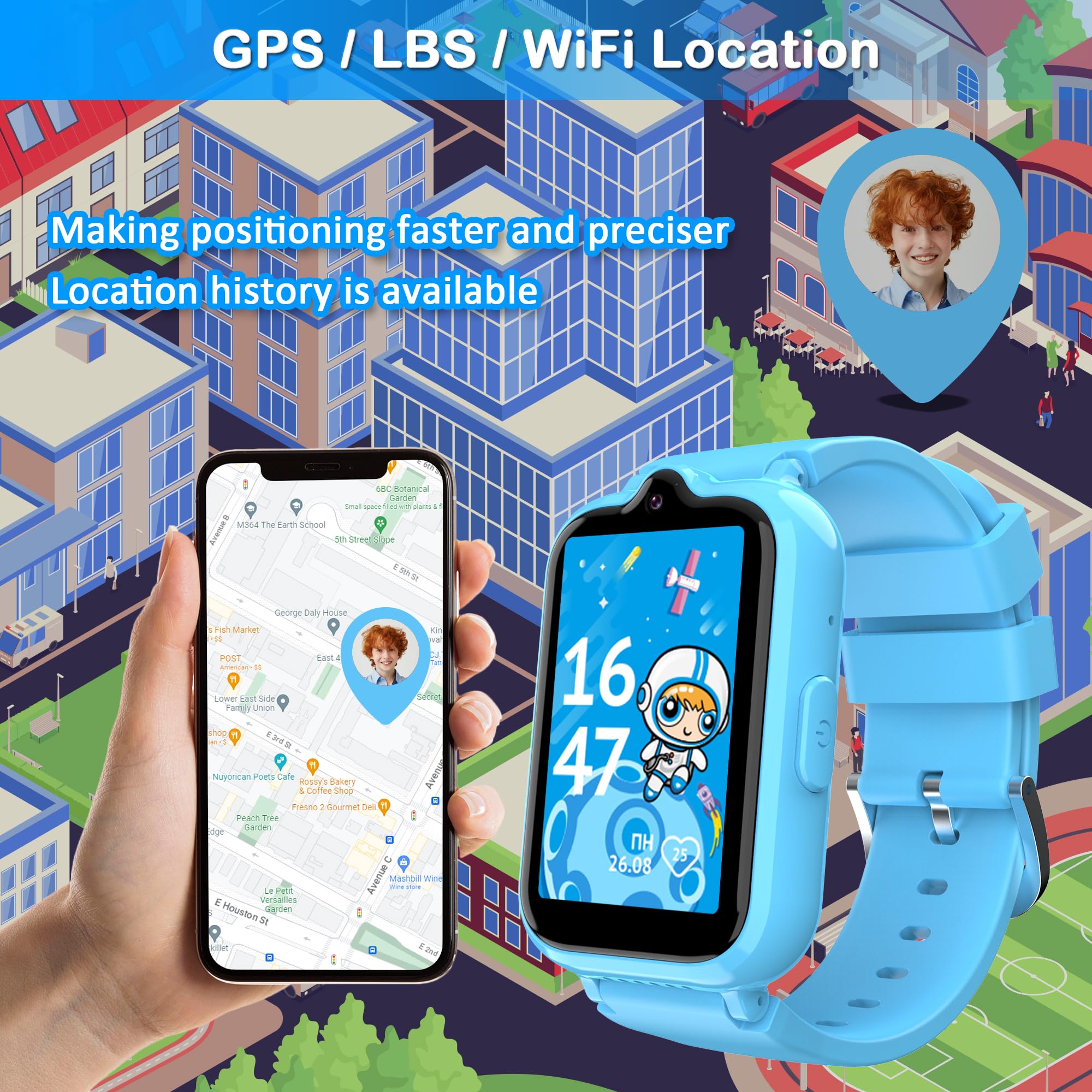 4G Kids Cell Phone Watch with GPS Tracker & Video Calling Smartwatch for Boys Age 5-12, SOS Call Voice Chat Camera Alarm Clock HD Touch Screen Smart Watch Gifts Toys for Kids