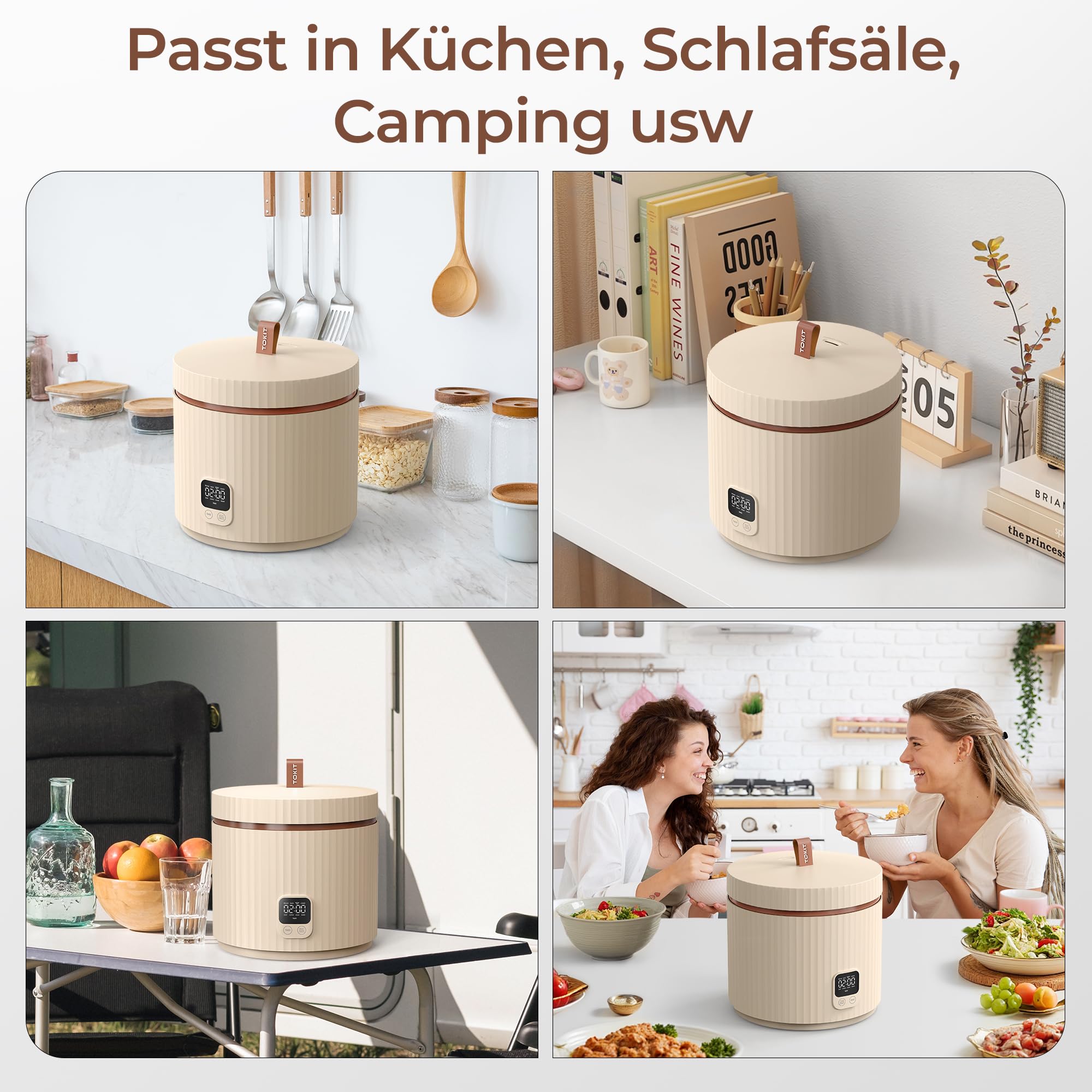 TOKIT Rice Cooker 1.5L Pro Reiskocher Klein Mini aber Multifunktionen mit Display-Touch-Taste für 1-3 Personen Keramisch beschichteter Antihaft-Innenreistopf(Weiß) 8