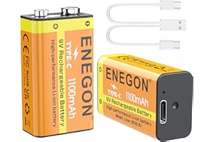 ENEGON 9V Rechargeable Batteries 1100mAh with 2-in-1 USB-C Cable Charger for Microphone, Smoke Alarms, Electronic Toys, Walki