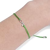 Green Thread Friendship Support Bracelet, Handmade Small Sterling Silver Ribbon Shaped Charm. Aware for Brain Injury, Liver Cancer, Organ Donate Life, Kidney Disease, Scoliosis. Adjustable