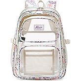 OKKID Clear Backpack for School Girls Clear Bookbag Beige See Through Bag Heavy Duty Transparent Backpack for Stadium Events