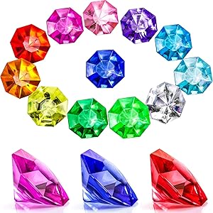 45 Pieces Acrylic Diamond Gems Jewels Pirate Gems Set Treasure Jewels Chest Hunt Party Favors, 25 Carat Multicolored Acrylic Large Gems （45 Pieces）