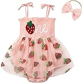 Durio Baby Girl 1st Birthday Outfit Adjustable Straps Romper Baby Girl Tutu Dress with Headband Sleeveless Cake Smash Outfit