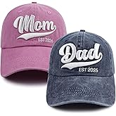 Gomthrpc 2PCS Mom and Dad EST 2025 2026 Hat, 3D Embroidered Adjustable New Parents Gifts Baseball Cap