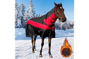 KABAHORZE Horse Turnout Blanket,1600D Waterproof Medium Weight Winter Blanket for Horse,(220g Filling) with Detachable Neck Cover, Horse Blanket for Real Horses
