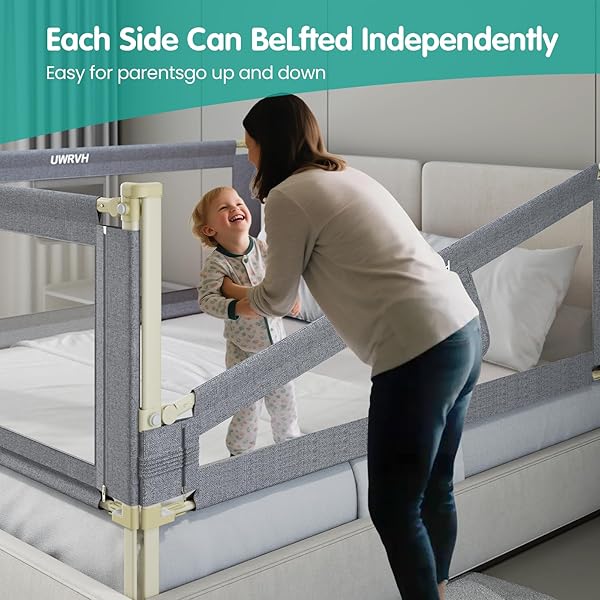 UWRVH BED RAILS FOR TODDLERS，TODDLER BED RAILS，BED RAIL FOR BABY – ADJUSTABLE HEIGHT BED GUARD WITH CHILD SAFETY LOCK, UNIVERSAL FIT FOR KING/FULL/TWIN BEDS (GREY, 1 SIDE 74.8INCH)