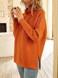 LILLUSORY Women's Orange Turtleneck Sweater