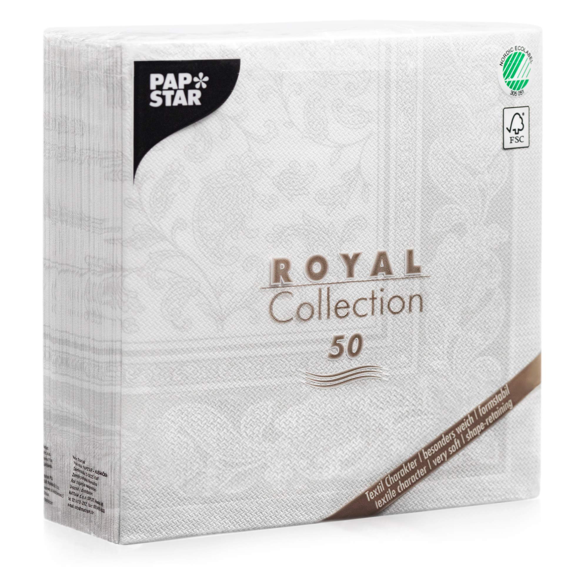 PAPSTAR Royal Collection 11682 Serviettes 40 x 40 cm with 1/4 Fold Pack of 50 White with Ornamental Design