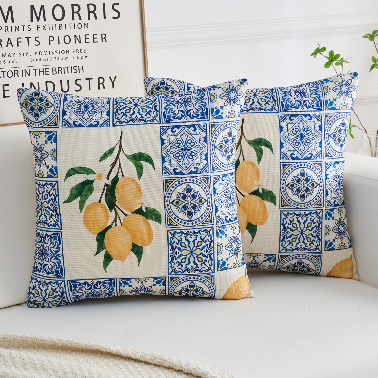 Dokeleen Sofa Cushion Covers 40 x 40 cm Washable Polyester Lemon Bohemian Cushion Covers for Living Room Balcony Garden Patio Set of 2