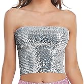 Womens Sparkly Sequin Mermaid Crop Tops, Strapless Metallic Tube Tops for Party Clubwear
