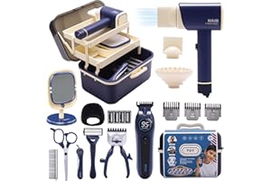 Pretend Play Toys for Boys,Kids Shaving Kit Barbershop Accessories Hair Salon Set with 3-Tier Storage Box , Realistic Hair Cl