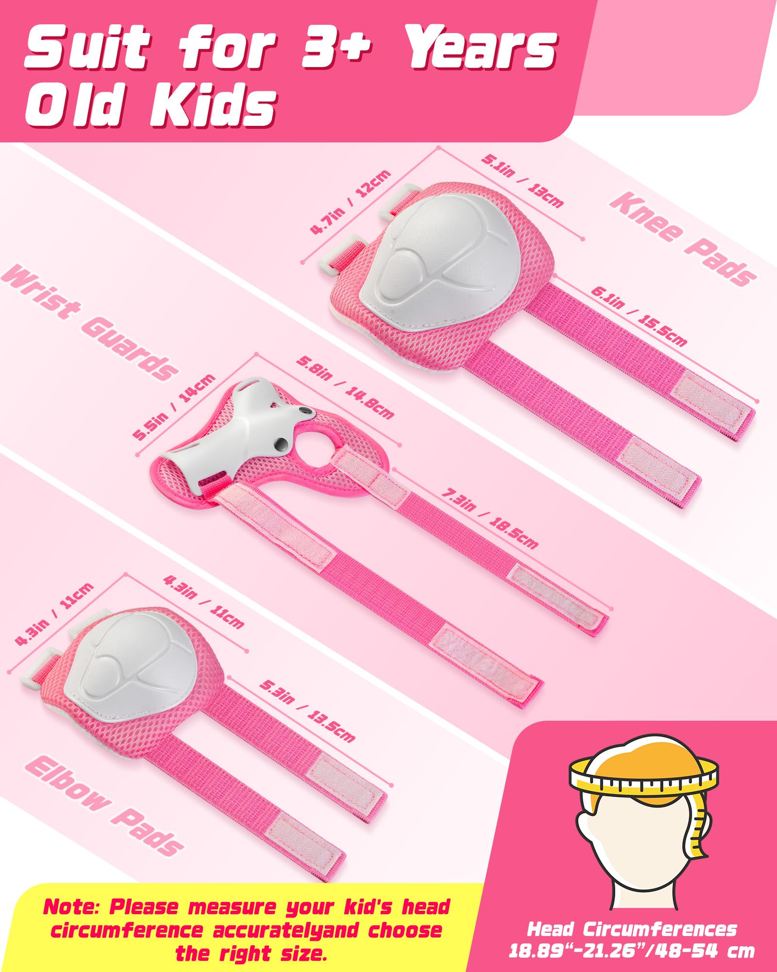 Kids Bike Helmet Set, Adjustable Helmet for Ages 2-3-5-8-14 Year Boys Girls, Toddler Pad Set with Knee and Elbow Pads for Bike, Roller, Skating, Scooter, Longboard and More Sports, 6 Color