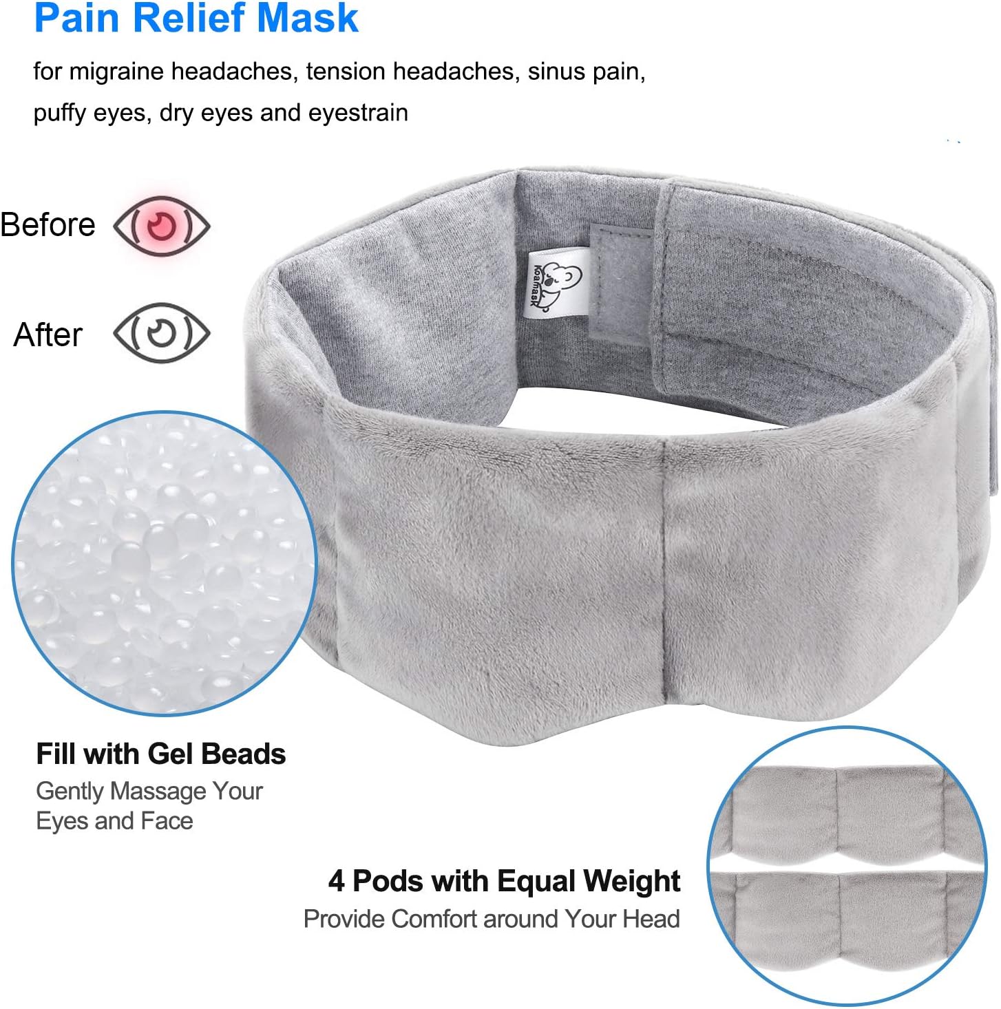 Koamask Weighted Sleep Mask Pain Relief Hot Cold Therapy Headache, Migraine, Sinus Pain, Puffy Eyes, Dry Eyes, Eye Compress, Light Blocking: Health & Personal Care