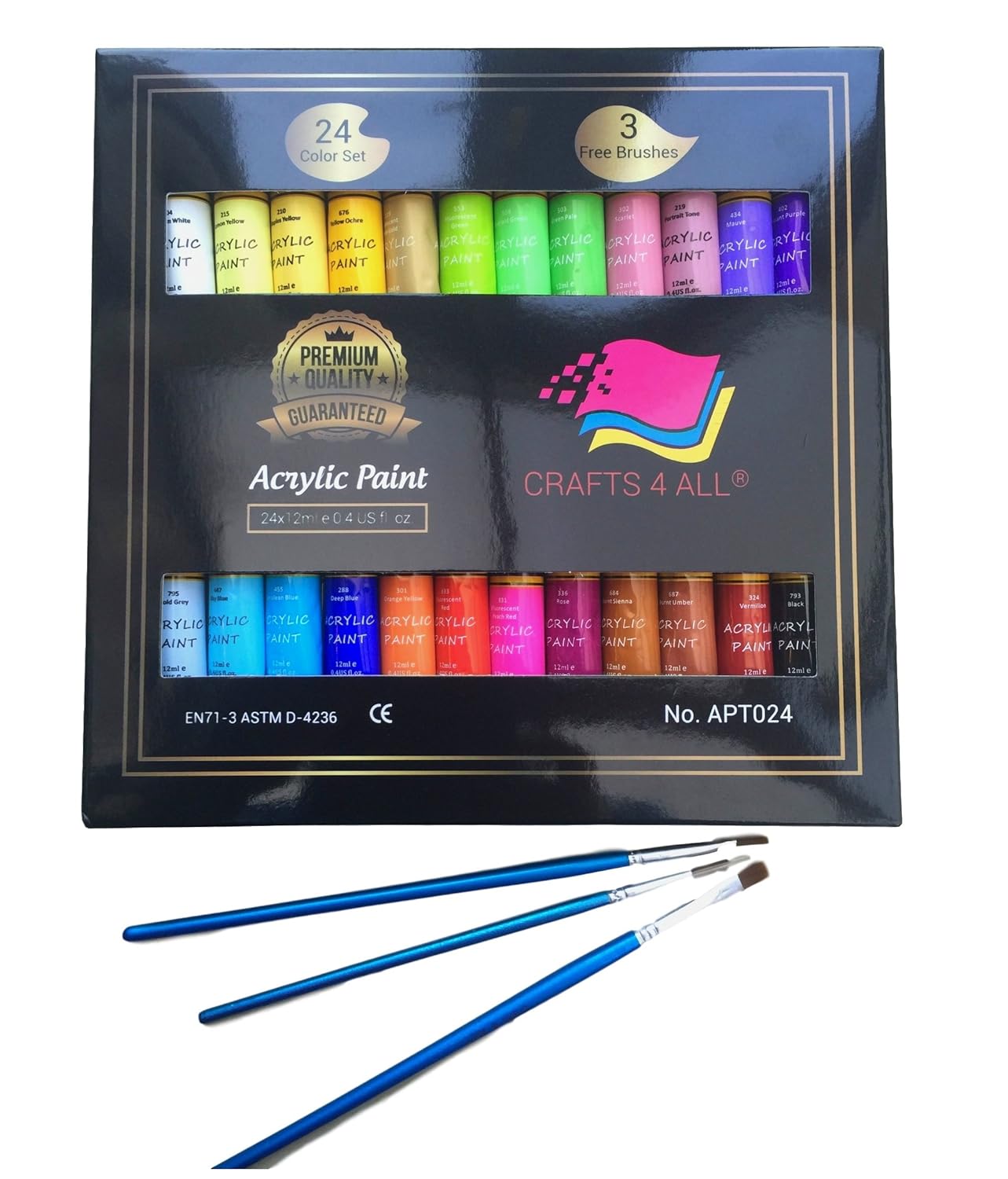 Acrylic paint 24 Set by Crafts 4 All For Paper,canvas,wood,ceramic