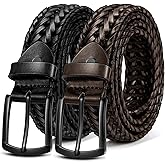 BULLIANT Men Belt 2Pack,Braided Woven Leather Belt For Men Golf Casual Jeans 1 3/8"