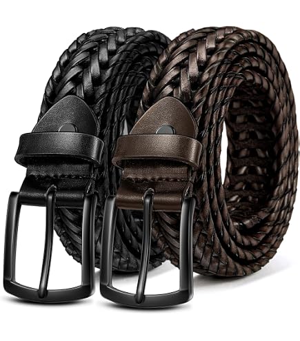 WERFORU Men's Leather Braided Belt, Leather Woven Belt for Jeans