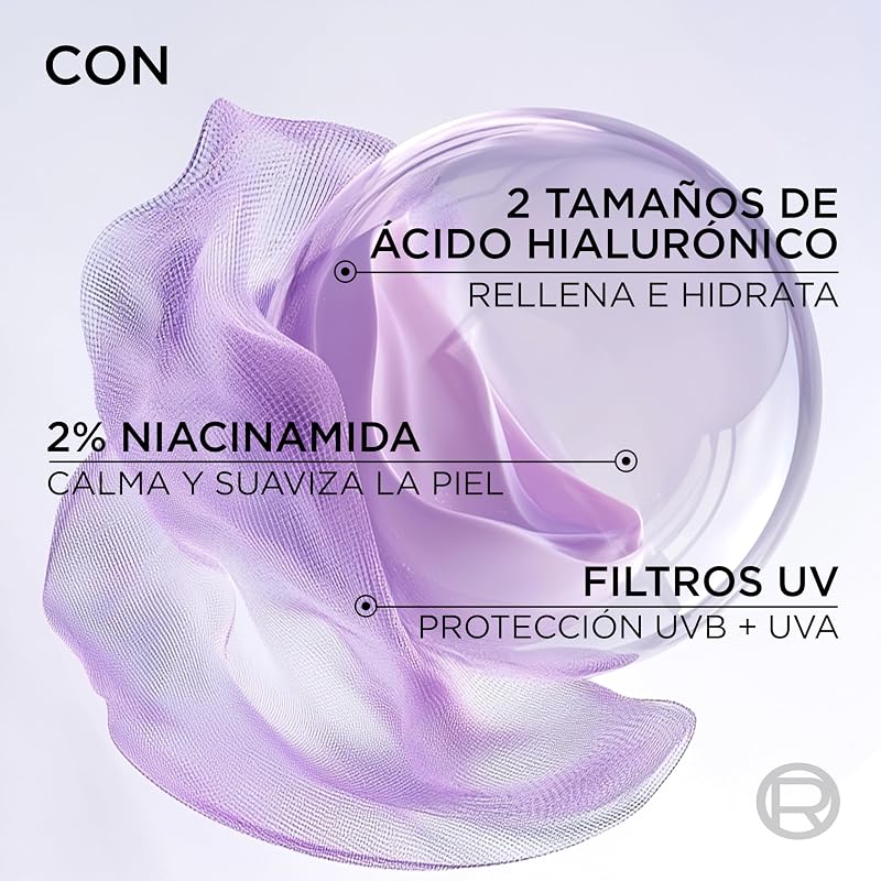 L'Oréal Paris Revitalift Filler Aqua-fluid SPF30 Filler, 24h de hidratação* com proteção solar UV, ácido hialurónico e niacinamida, absorção em 3 segundos, textura clara, formato de bolso, 40ml