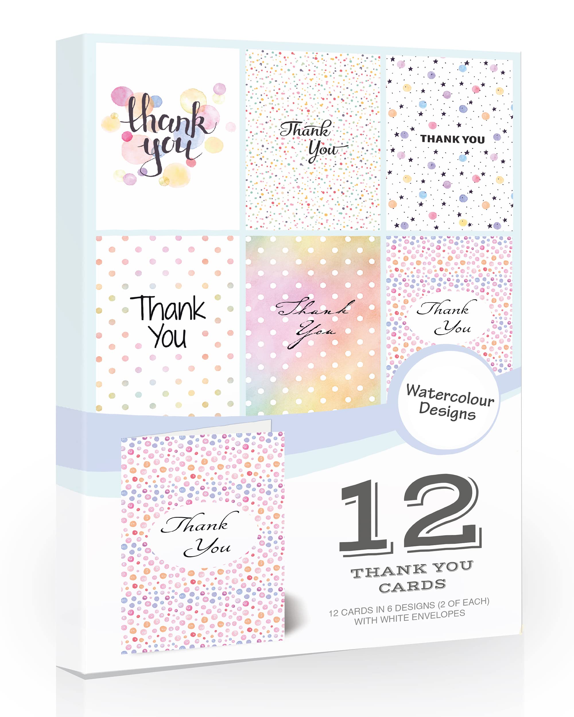 Olivia Samuel 12 x Watercolour Thank You Cards Folding Style Multipack with Envelopes