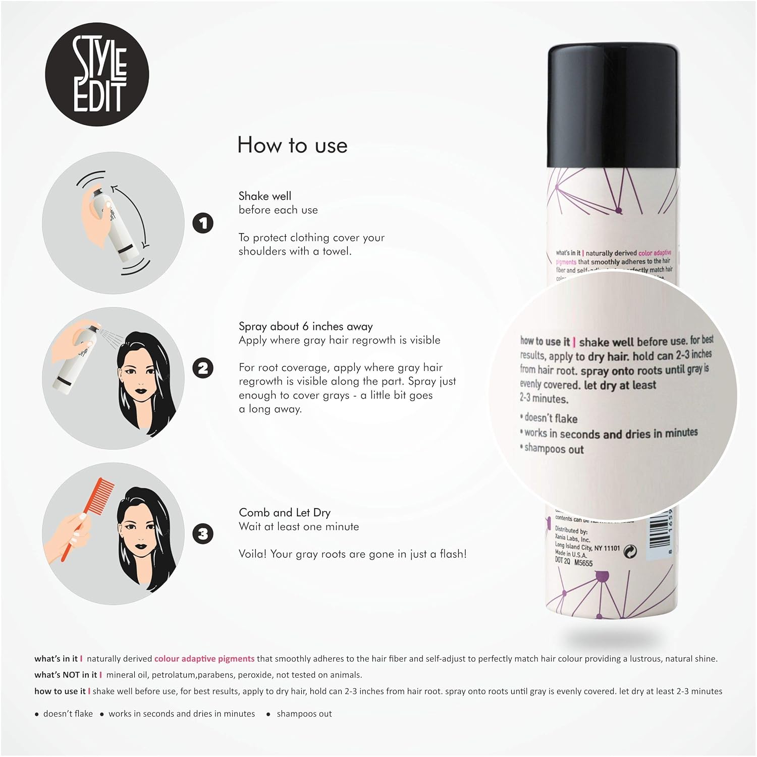 Style Edit Root Concealer Touch Up Spray | Instantly Covers Grey Roots | Professional Salon Quality Cover Up Hair Products for Women |Dark Brown, 2 Ounce (Pack of 2): Beauty