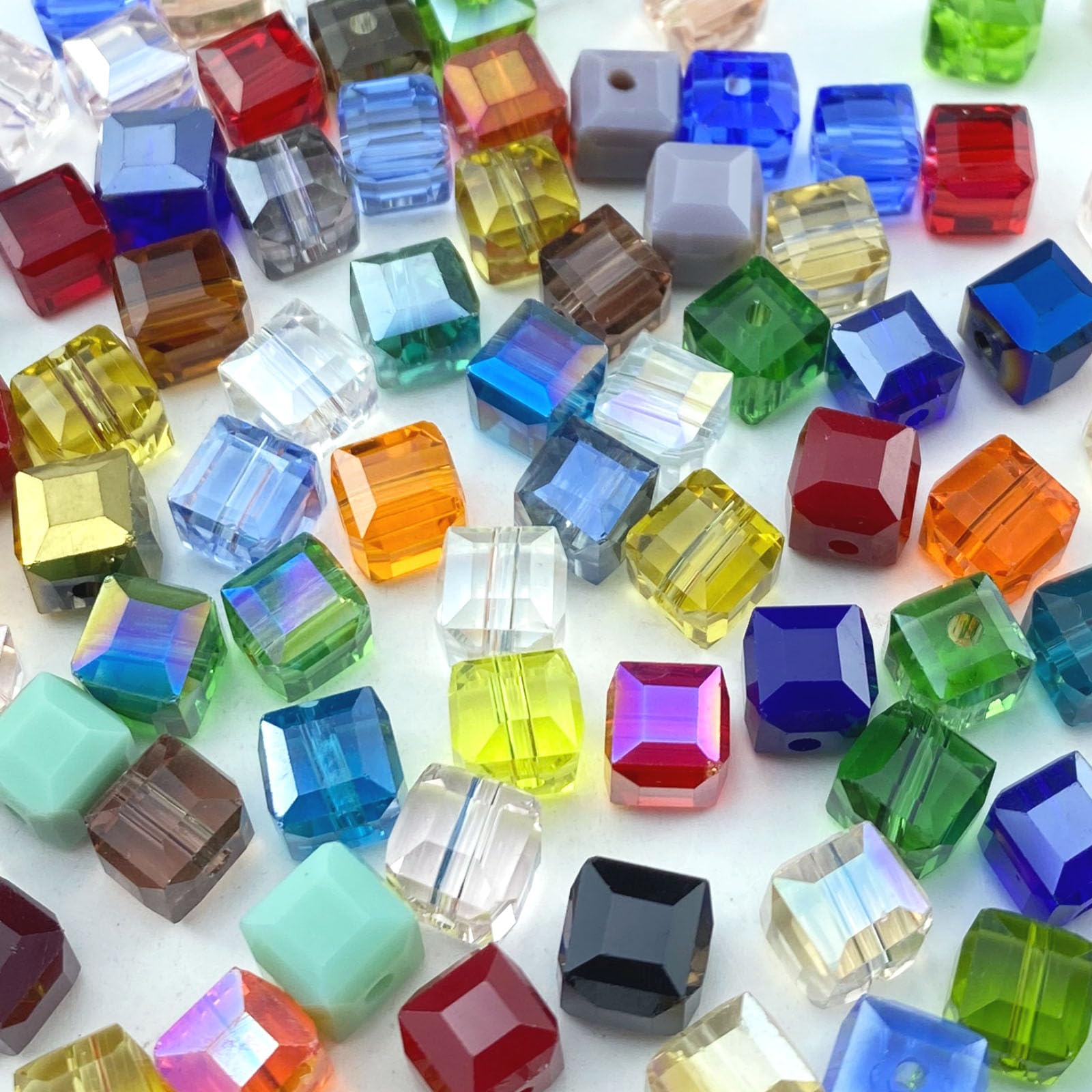 Photo 1 of 100pcs 8mm Crystal Glass Beads Cube Shape Loose Square Spacer Beads AB Color with Hole Craft Beads for Jewelry Making Making Necklace Bracelet Earring Wind Chimes Suncatchers Ornament(Mixed Color)LPNPMFJ3282636