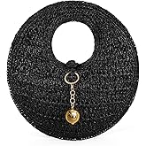 PHILOMENA Woven Straw Beach Bag for Women Handmade Raffia Circle Bag, Summer Boho Chic Tote Purse Handbag Large Round Bag