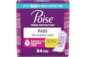 Poise Incontinence & Postpartum Pads for Bladder Leaks, 5 Drop Maximum Absorbency, Long Length, 84 Count, Packaging May Vary