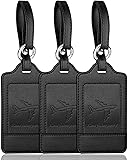 Teskyer Luggage Tags, 3 Pack PU Leather Luggage