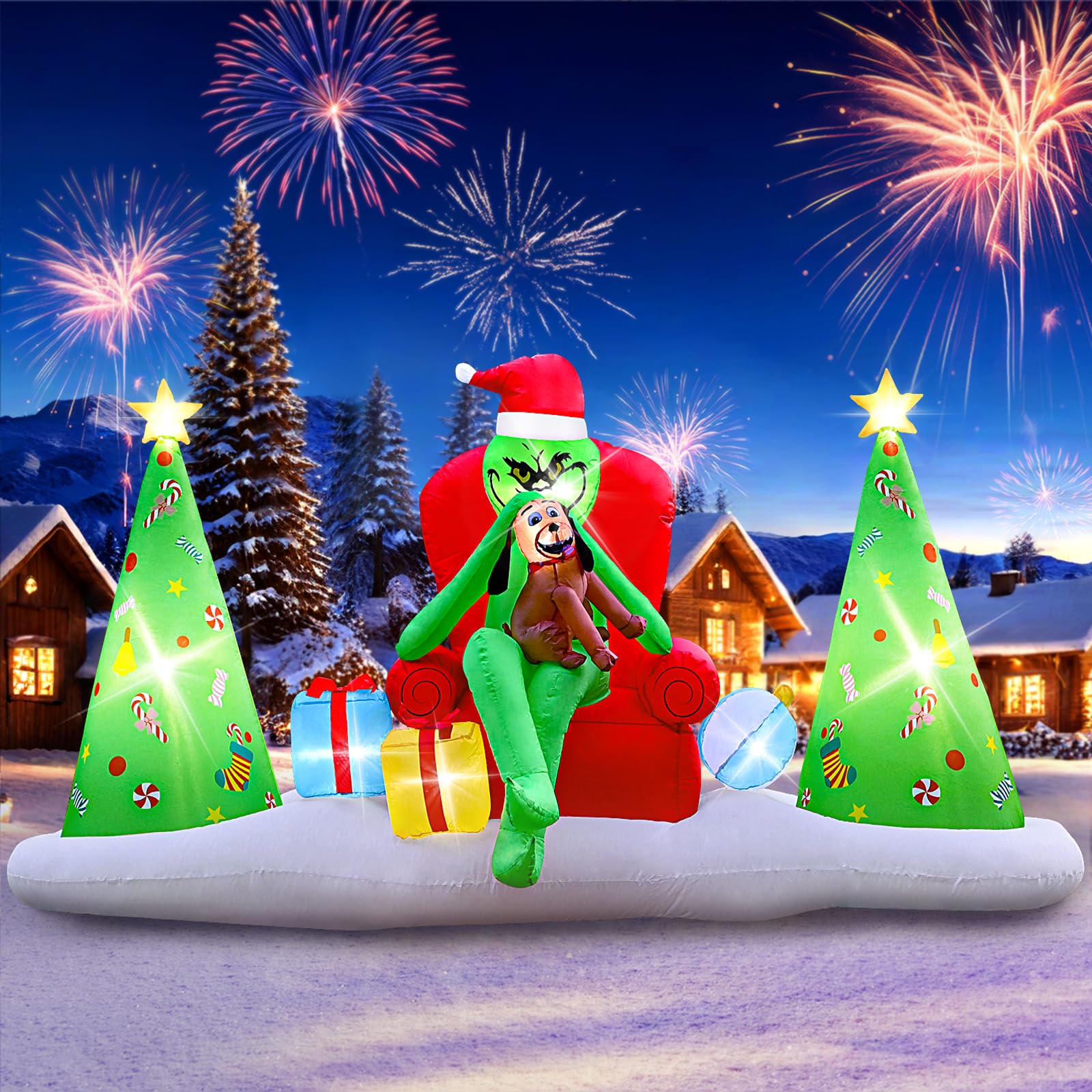 Photo 1 of 8FT Christmas Inflatables Outdoor Decorations, Inflatable Green Monster Yard Decorations with LED Lights, Holiday Festive Blow Up Inflatable Garden Decor
