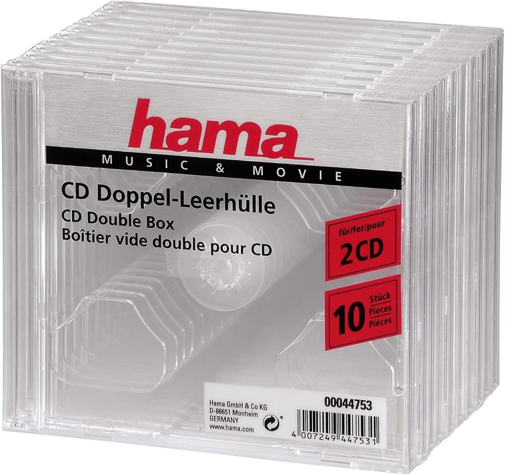 Hama Dual CD DVD Jewel Case Pack 10 Clear Slimline 2 Discs Capacity
