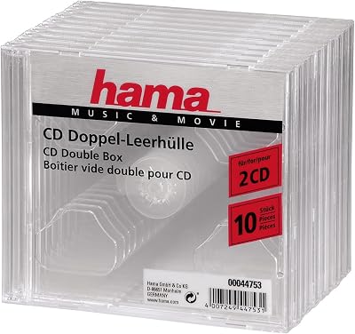 Hama Dual CD DVD Jewel Case Pack 10 Clear Slimline 2 Discs Capacity