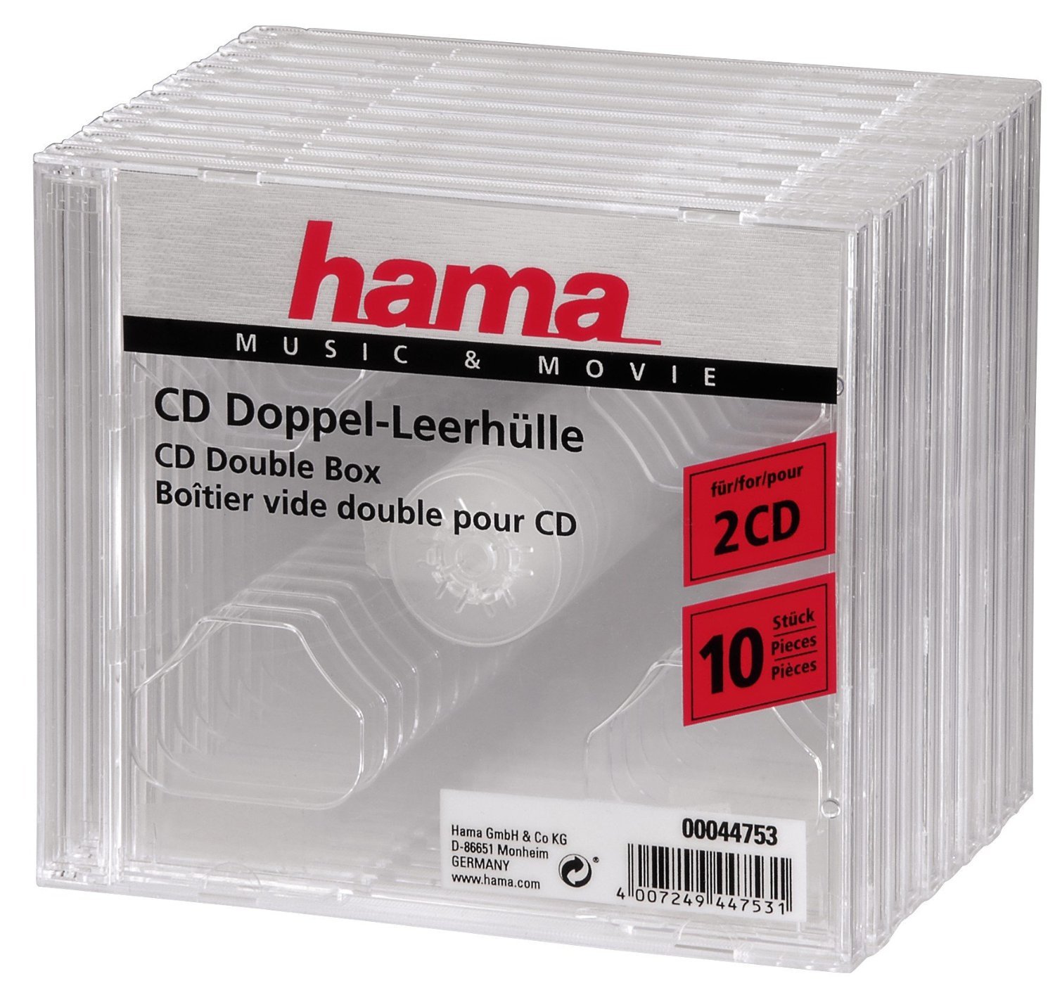 Hama Dual CD/DVD Jewel Double Case | 10 Pieces Per Pack | 2 Discs Capacity Per Case | Clear
