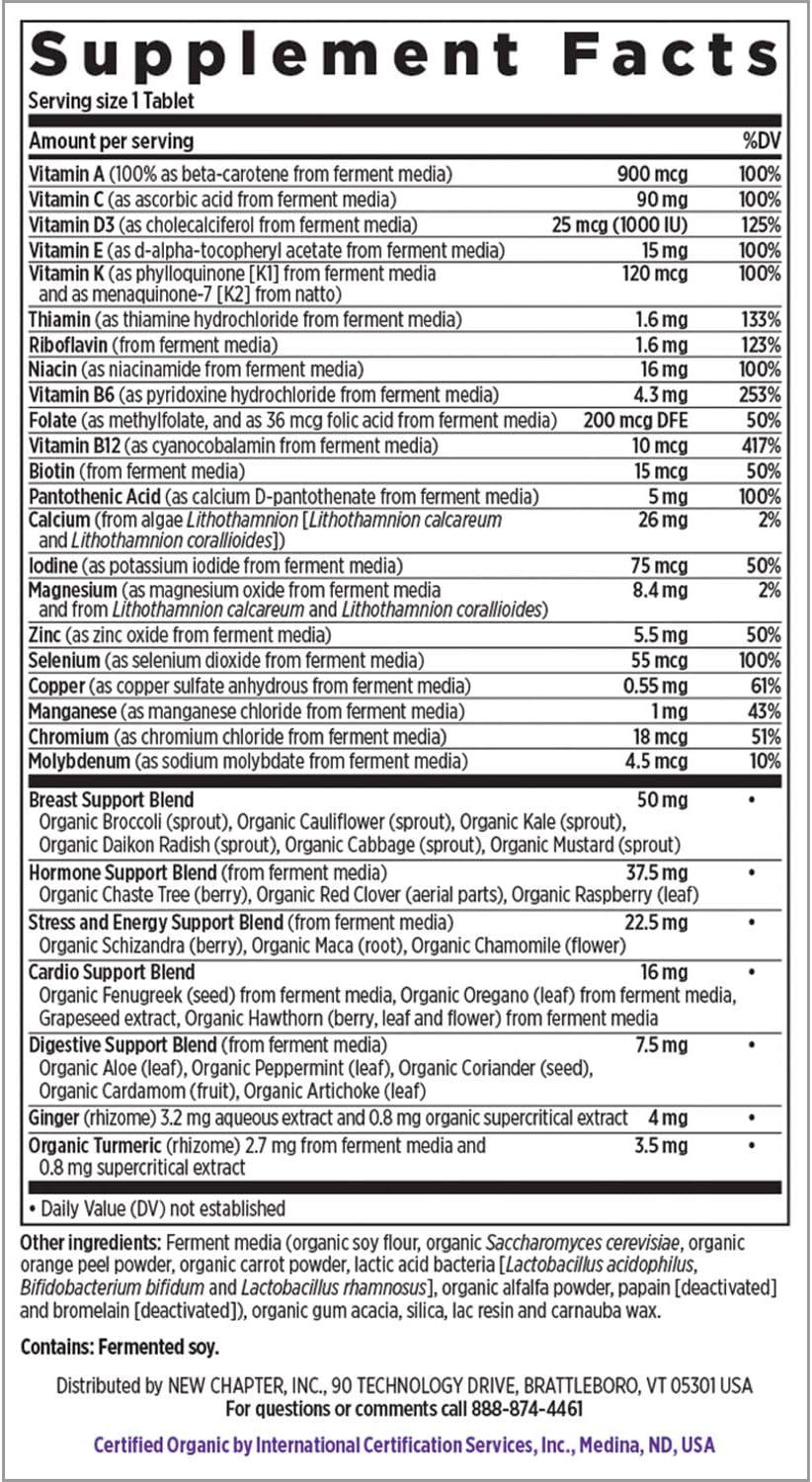 New Chapter Women's Multivitamin, Every Woman's One Daily 40+, Fermented with Probiotics + Vitamin D3 + B Vitamins + Organic Non-GMO Ingredients - 72 ct: Health & Personal Care