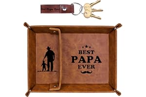 Funistree Papa Gifts for Christmas Xmas, Best Papa Ever PU Leather Valet Tray and Keychain, Grandpa Birthday Gifts from Granddaughter Grandson Grandkids, Dad Gifts from Daughter Son Stocking Stuffers