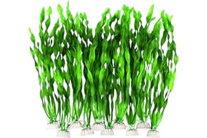 AQUANEAT Fish Tank Artificial Plants, Aquarium Plastic Seaweed Decorations, 11.75Inch Tall Fake Green Accessories, 10 Packs