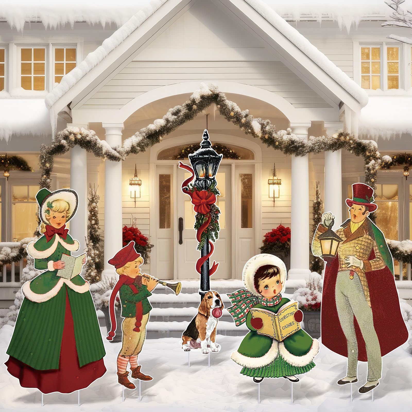 Shellwei 5 Set Large Vintage Christmas Family Carolers Yard Signs Xmas